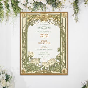 Blumen Gänseblümchen Anpassbare Hochzeitseinladung Retro Vorlage Jugendstil Einladen Art Deco Thema Belle Epoque Vintage Templett