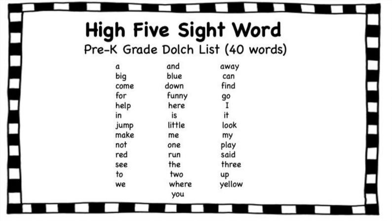 High Five Pre-k Sight Words *digital Download* - Etsy