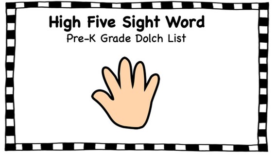 High Five Sight Words Pre-kindergarten - Etsy