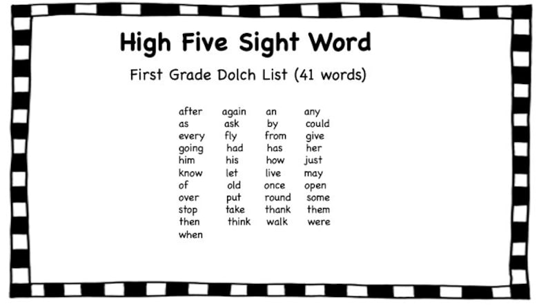 High Five Sight Words First Grade - Etsy
