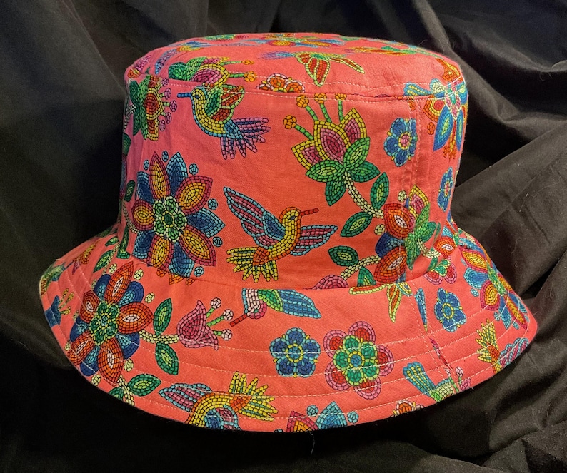 Reversible Bluebird Bucket Hat Pink Hummingbird Sky