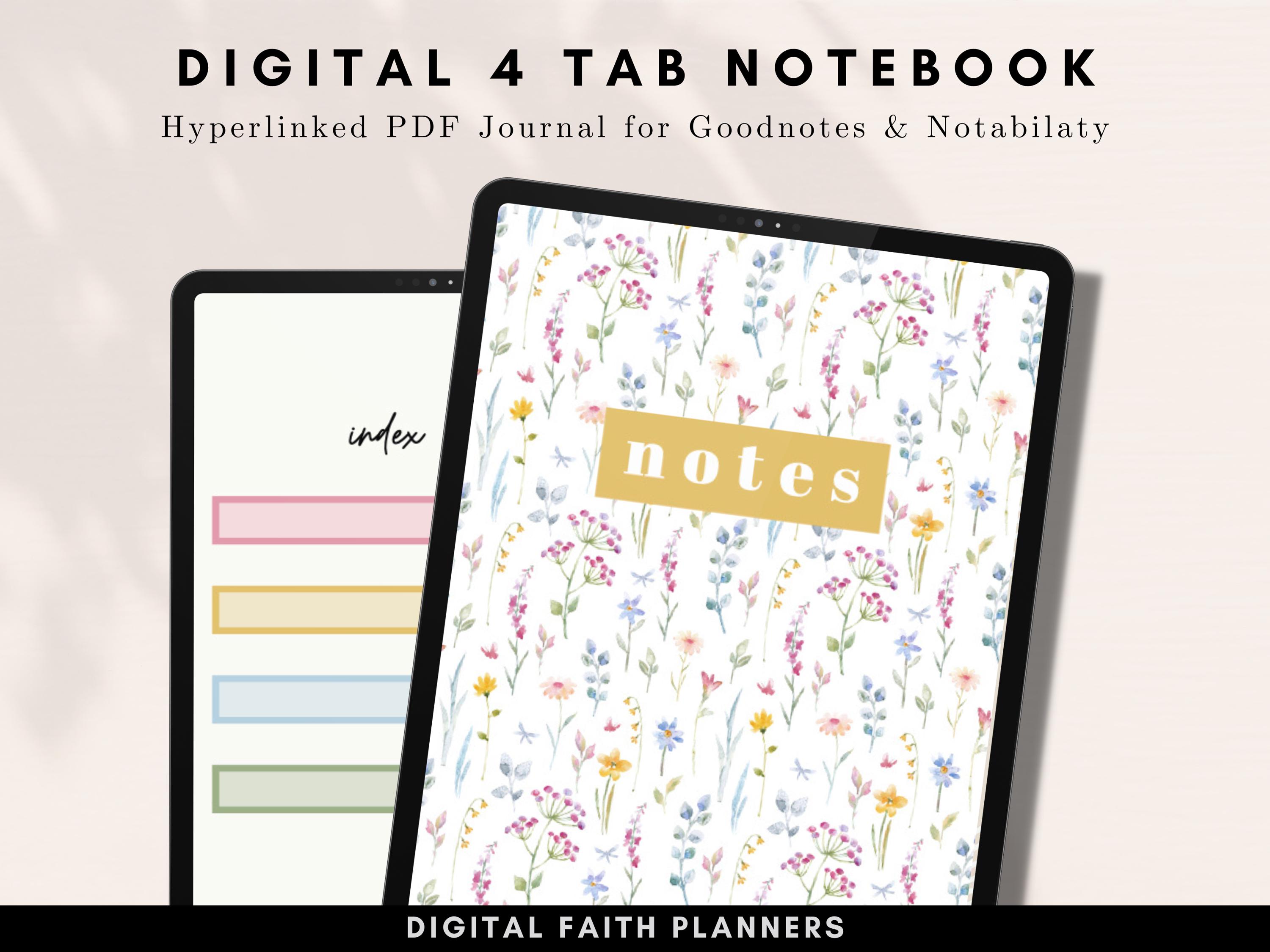 Tab Note Book Four Tab Digital Notebook | Instant Download | Floral - Etsy