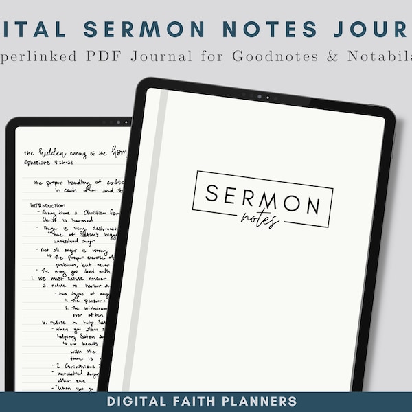 Digital Sermon Notes Journal | Church Notes | Instant Download