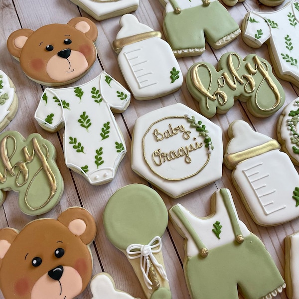 Green & White Baby Shower Cookies