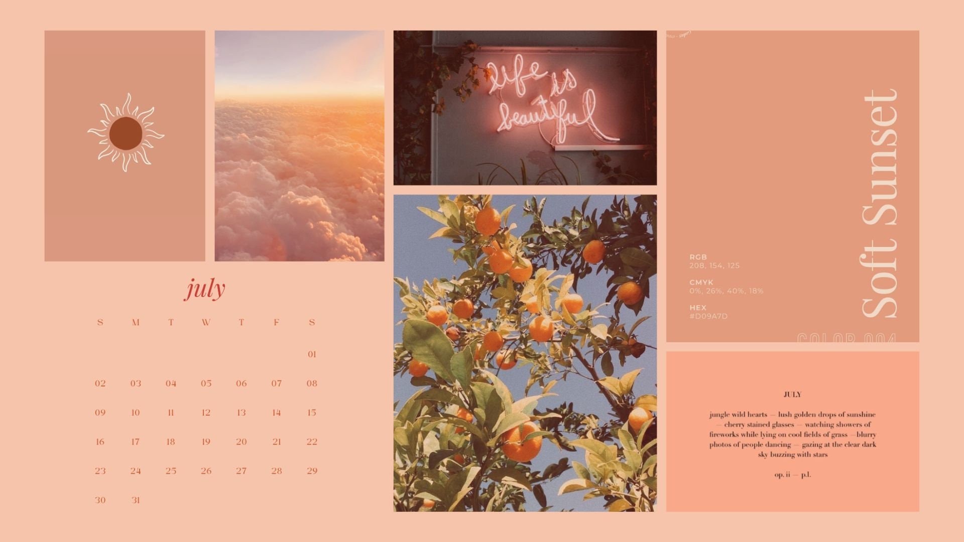 July 2023 Digital Desktop Calendar Wallpaper - Etsy