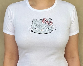 Camiseta de bebé Hello Kitty Rhinestone, regalo de cumpleaños de Hello Kitty, camisa de Hello Kitty Rhinestone, camiseta Sanrio, camiseta de bebé Hello Kitty