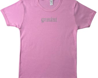 Camiseta de bebé con diamantes de imitación rosas de Géminis, regalo de cumpleaños para Géminis, camiseta para el signo zodiacal de Géminis, regalo de cumpleaños para el signo zodiacal de Géminis