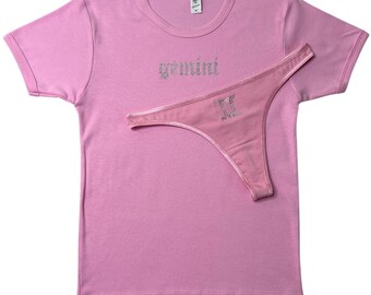 Conjunto de camiseta y tanga con diamantes de imitación rosas para bebé, regalo de cumpleaños para Géminis, camiseta para el signo zodiacal Géminis, regalo de cumpleaños para Géminis