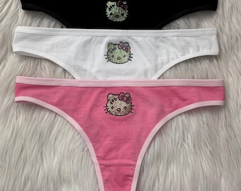 Tangas de Hello Kitty Frankenstein con diamantes de imitación (paquete de 3), tanga de Hello Kitty para Halloween, tangas de algodón, regalos de Halloween para niñas, bragas de Hello Kitty