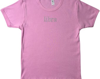 Camiseta rosa con diamantes de imitación para bebé, regalo de cumpleaños para Libra, camiseta para el signo zodiacal Libra, regalo de cumpleaños para el signo zodiacal Libra