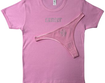 Conjunto de camiseta y tanga con diamantes de imitación rosas para bebé, regalo de cumpleaños para Cáncer, camiseta para el signo zodiacal Cáncer, regalo de cumpleaños para el signo zodiacal Cáncer