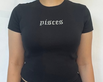 Camiseta de bebé Piscis Rhinestone, regalo de cumpleaños de Piscis, camiseta para el signo de la estrella de Piscis, regalo de cumpleaños para el signo de la estrella de Piscis