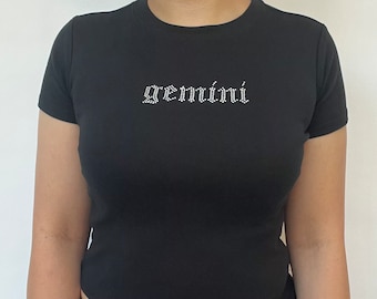 Camiseta de bebé Gemini Rhinestone, regalo de cumpleaños de Géminis, camiseta para el signo de estrella de Géminis, regalo de cumpleaños para el signo de estrella de Géminis