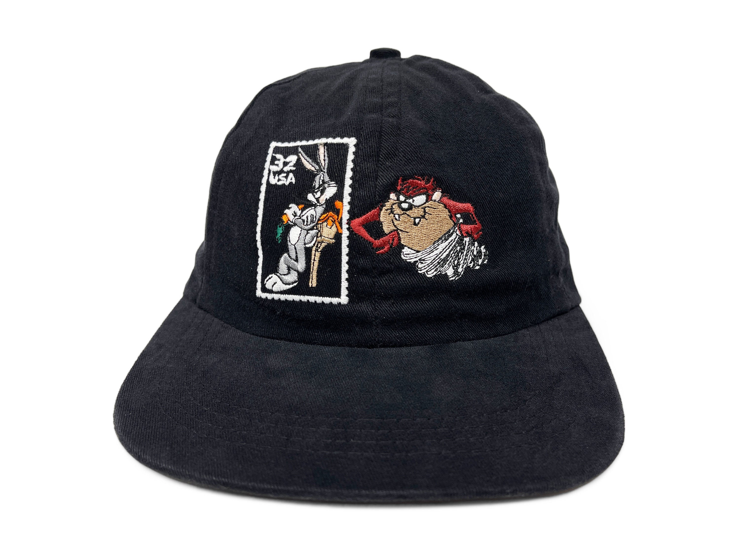 Vintage Looney Tunes Hat 90s Snapback Cap Taz Bugs Bunny Stamp