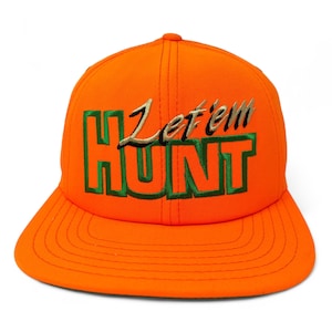 Vintage Hunting Hat 80s 90s Snapback Cap Neon Orange Let Em Hunt Deer H27