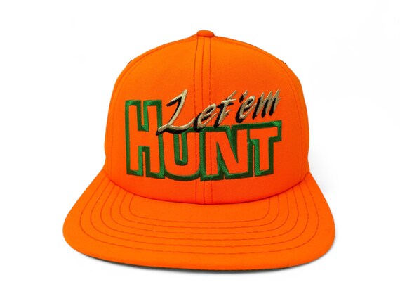 Vintage Hunting Hat 80s 90s Snapback Cap Neon Orange Let Em Hunt