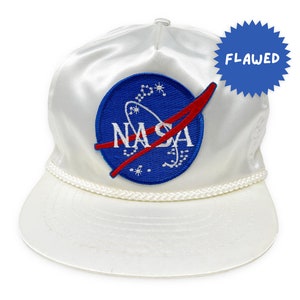Vintage NASA Hat 80s 90s Zipperback Cap Space Astronaut Satin STAINED FLAWED H02