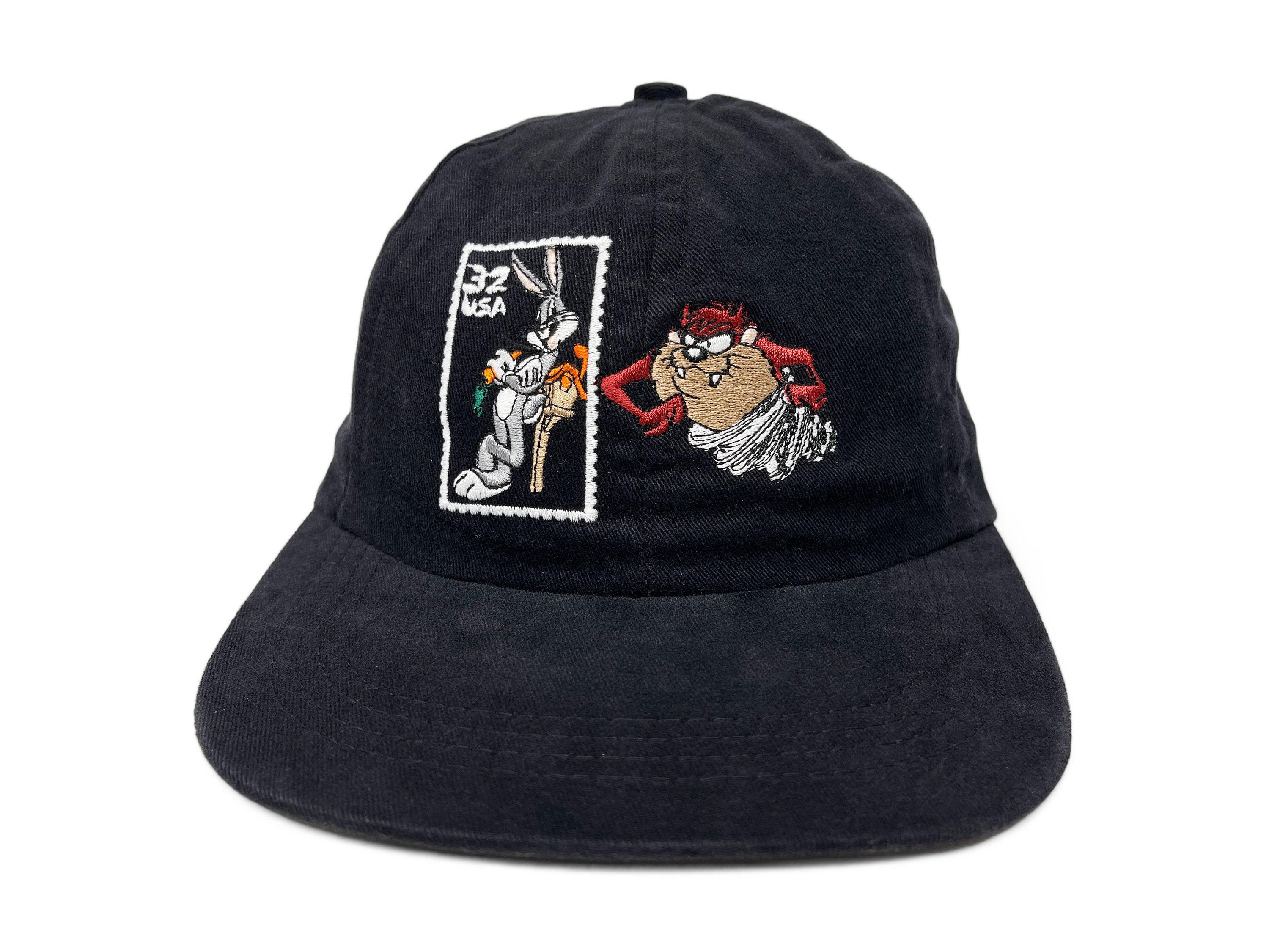 Vintage 1997 Looney Tunes Snapback Hat Black Taz Bugs Bunny USA Stamp Vintage 90s BUGS & TAZ Snapback Hat Official Looney Tunes  main image 2