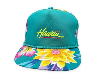 Vintage Hawaii Hat 80s 90s Floral Zipperback Cap H13