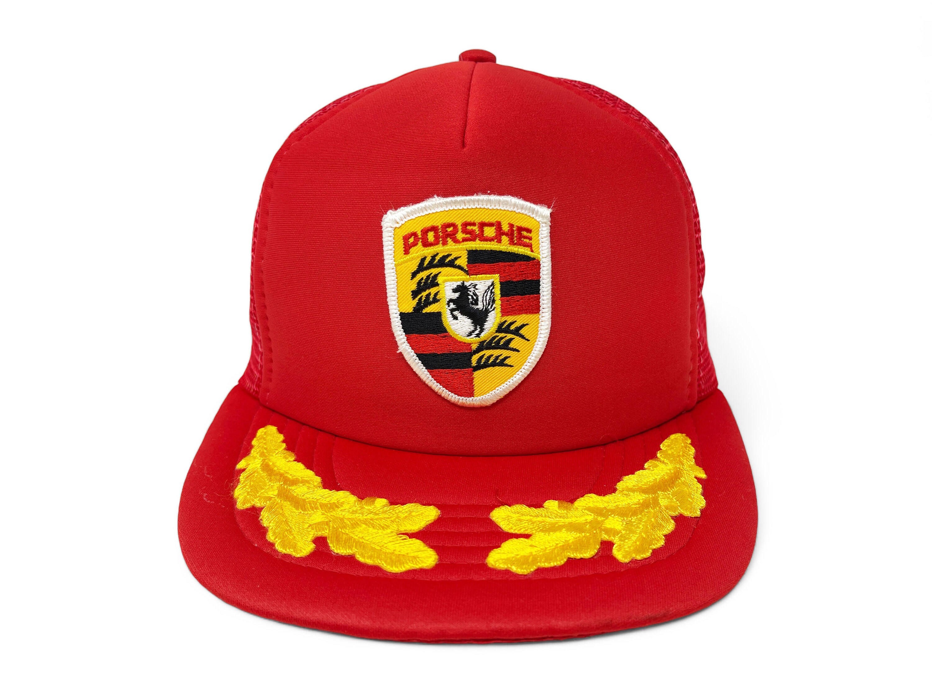 Vintage Porsche Hat 80s 90s Snapback Trucker Cap Racing Auto Red