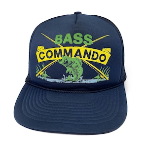 Vintage Fishing Hat Bass Commando 80s 90s Snapback Trucker Cap H22