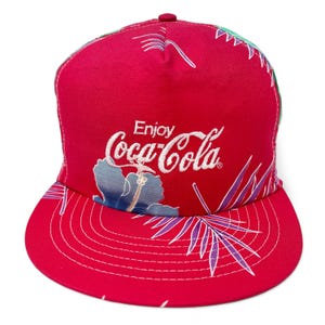 Vintage Coca Cola Hat 80s 90s Snapback Cap Coke Tropical Floral H04
