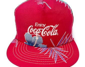 Vintage Coca Cola Hat 80s 90s Snapback Cap Coke Tropical Floral H04