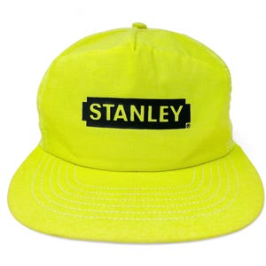 Vintage Stanley Tools Hat 90s Snapback Cap Neon Yellow Handyman Construction H29