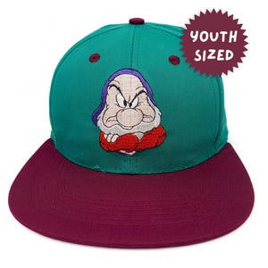 Vintage Grumpy Hat 90s Snapback Cap Snow White Seven Dwarfs Disney Youth Sized H25