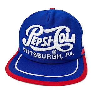 Vintage Pepsi Cola Hat 80s Snapback Trucker Cap 3 Stripe Pittsburgh PA FLAWED H22
