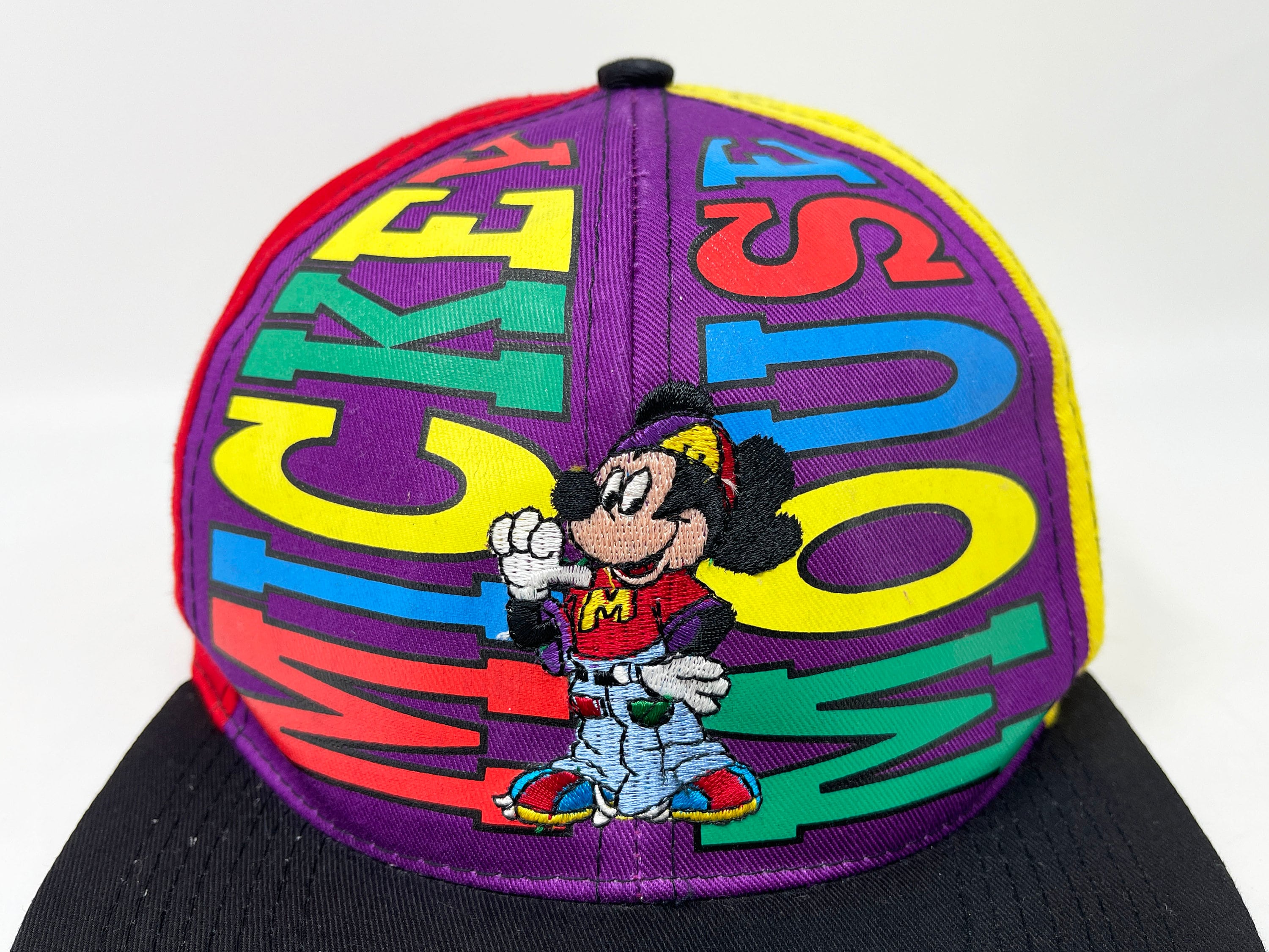 Vintage RARE Mickey Mouse Long Bill Block Hat SNAPBACK HAT