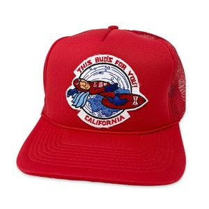 Vintage Budweiser Snapback Hat 80s Bud Man Trucker Cap Bud Light Beer California NOS H01