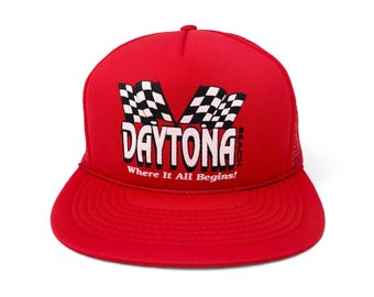 Vintage Daytona Beach Racing Hat 90s NASCAR Trucker Snapback Cap H25