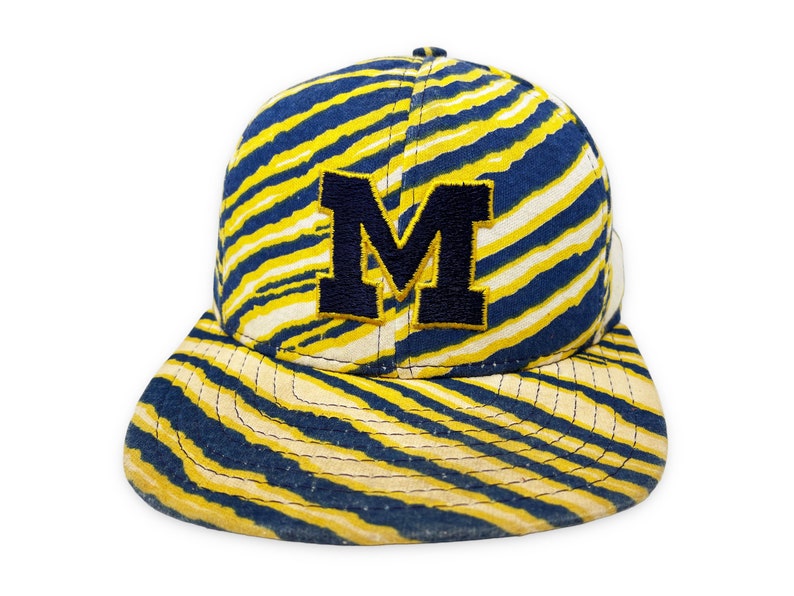 Vintage Michigan Wolverines Hat 80s 90s Zubaz Snapback Cap STAINED DISTRESSED H14 image 1