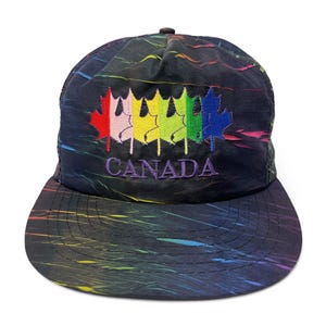 Vintage Canada Hat 90s Tie Dye Rainbow Maple Leaf Snapback Cap H28