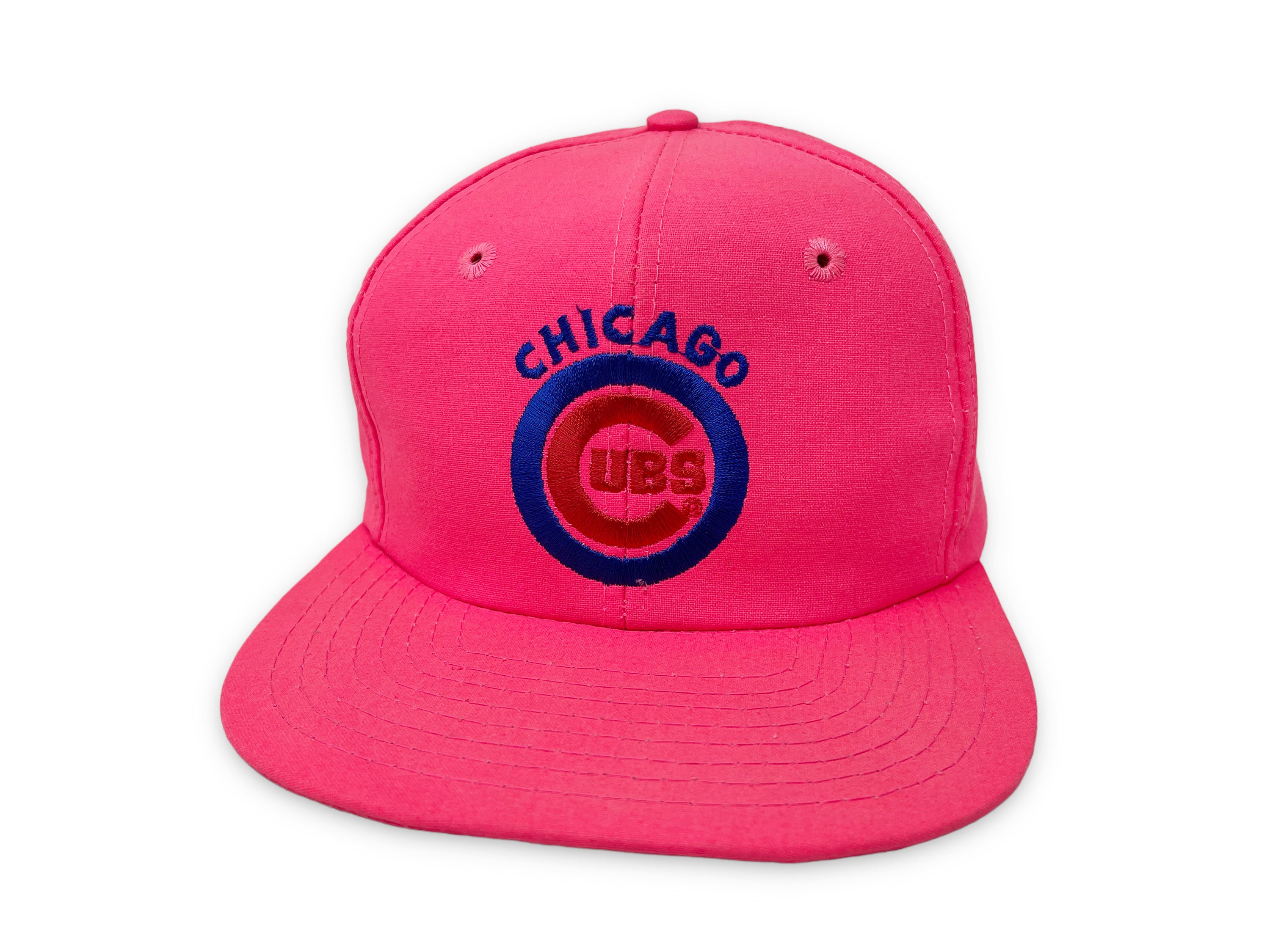 Vintage Chicago Cubs Hat 80s 90s Snapback Cap MLB Hot Pink H02