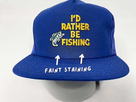 Vintage Fishing Hat 80s 90s Snapback Cap I'd Rather Be Fishing Trout H10