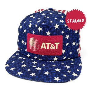 Vintage AT&T Hat 80s 90s USA America American Flag 4th of July Snapback Cap STAINED H22