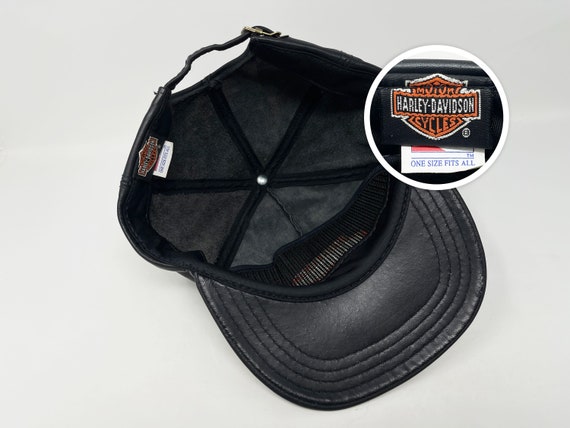 Vintage Harley Davidson Hat 90s Leather Strapback… - image 6