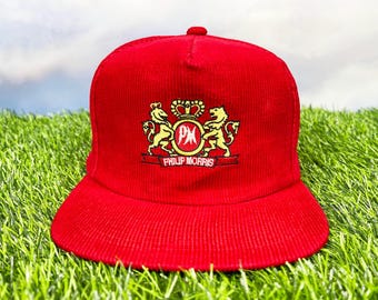 Vintage Philip Morris Snapback Hat 80s 90s Corduroy Cigarettes H10