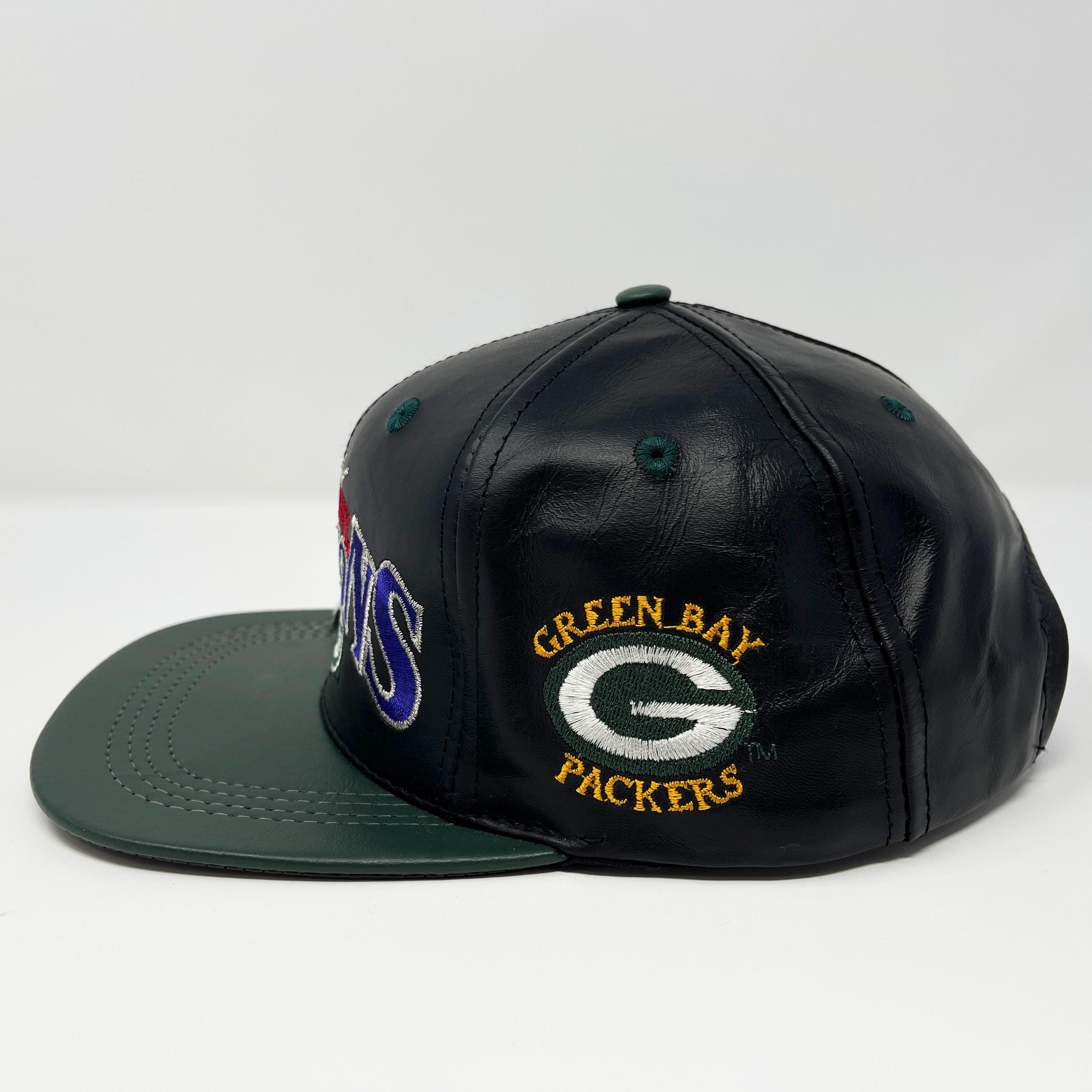 Vintage Green Bay Packers Hat 90s Leather Snapback Cap NFL Super
