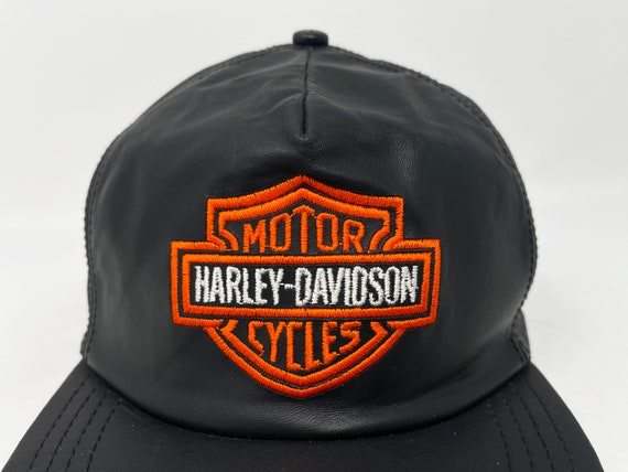 Vintage Harley Davidson Hat 90s Leather Strapback… - image 2