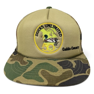 Vintage Ducks Unlimited Hat 80s 90s Snapback Trucker Cap Hunting Camo Caddo County Oklahoma H28