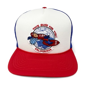 Vintage Budweiser Snapback Hat 80s Bud Man Trucker Cap Bud Light Beer California Large H13