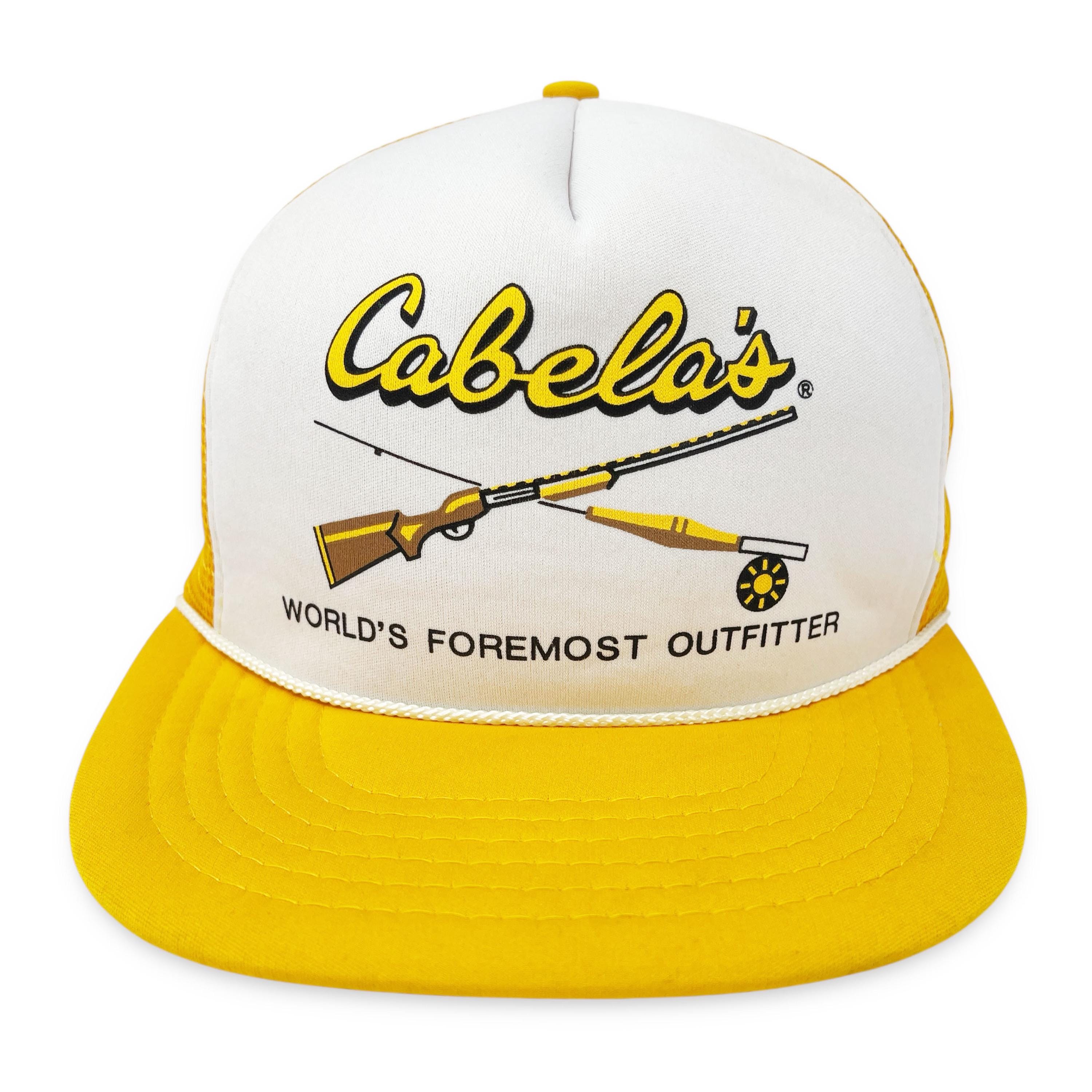 cabela's スウェード レザー キャップ 80s ヴィンテージ カベラス Vintage Cabela's Hat • 80s 90s Yellow Snapback Trucker Cap