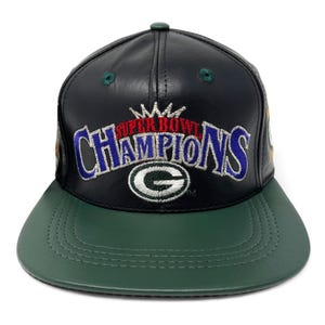 Vintage Green Bay Packers Hat 90s Leather Snapback Cap NFL Super Bowl Champions NOS H20