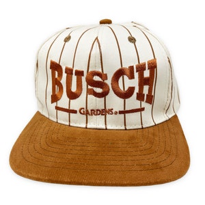 Vintage Busch Gardens Hat 90s Snapback Cap Pinstripe  Williamsburg Virginia Theme Park H18