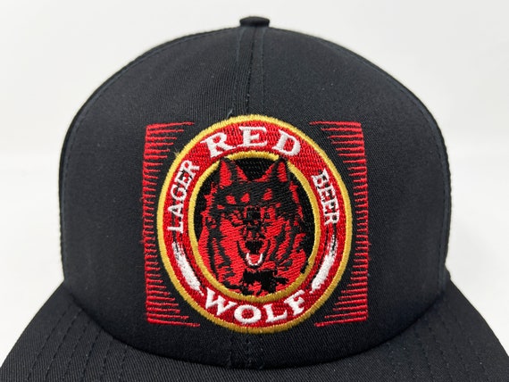 Vintage Red Wolf Lager Hat 90s Beer Snapback Cap … - image 2