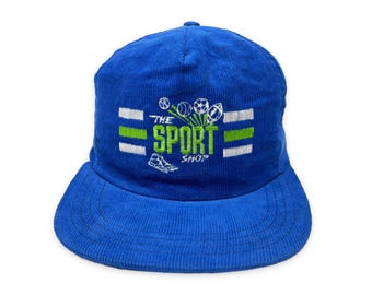 Vintage The Sport Shop Hat 80s 90s Snapback Corduroy Cap Blue H03