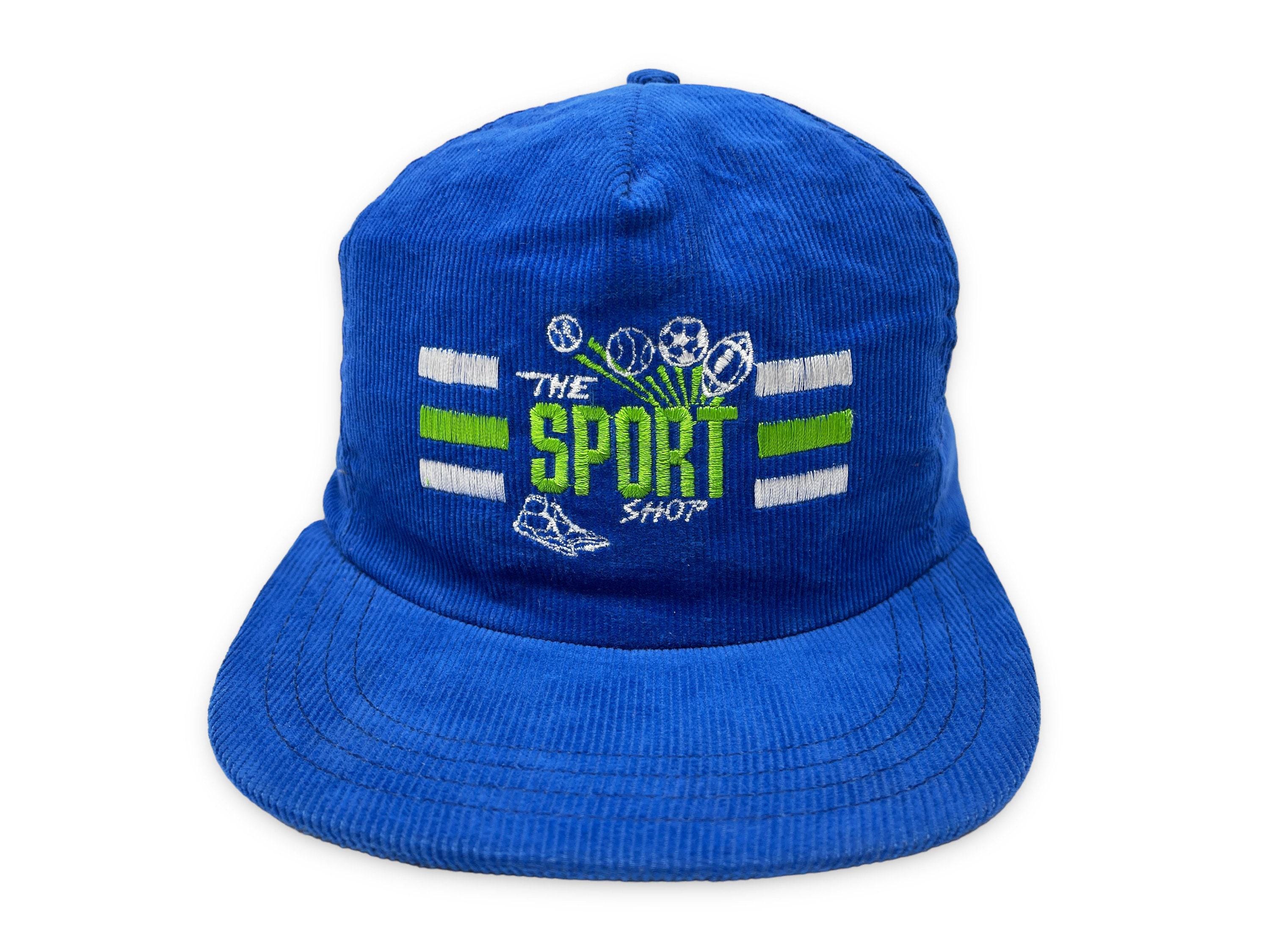 Vintage the Sport Shop Hat 80s 90s Snapback Corduroy Cap Blue H03